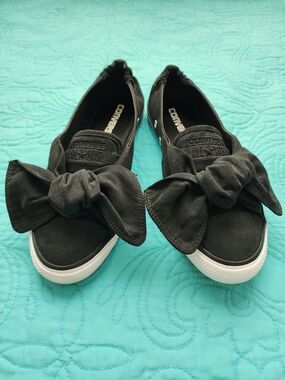 Converse Black Canvas Slip-On Sneakers with Bow